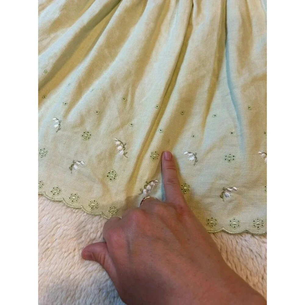 Y2K Vintage Gymboree Girls 18-24M Linen Green Embroidered Cottage Garden Dress